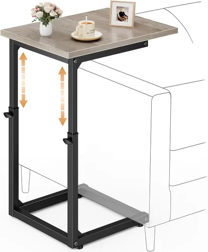 Miniatura 15 de Vagusicc Mesa auxiliar en forma de C para sofá, mesa C de 33 pulgadas de alto, mesa auxiliar de altura ajustable, mesas auxiliares de sofá con marco