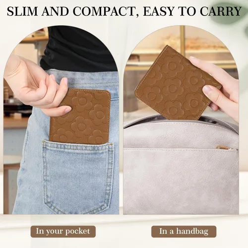 Miniatura 6 de Billetera para mujer, delgada y pequeña, billetera compacta con RFID, plegable, compacta, para mujer, cartera de cuero en relieve 3D con soporte