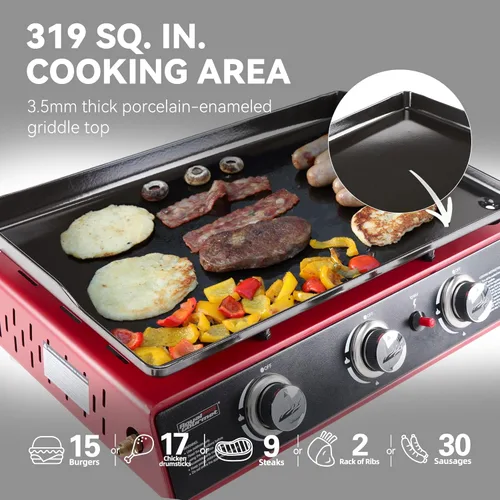 Miniatura 6 de Royal Gourmet PD1301R Plancha de mesa de propano de 3 quemadores con cubierta, parrilla portátil de 24 pulgadas con salida de 25,500 BTU para Rojo