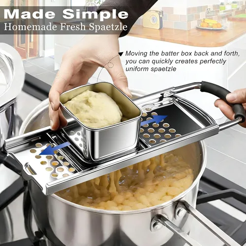 Miniatura 4 de Spaetzle Maker - Prensa de acero inoxidable con colador, fabricante de sppaetzle alemán de primera calidad con mango cómodo, herramienta tradicional