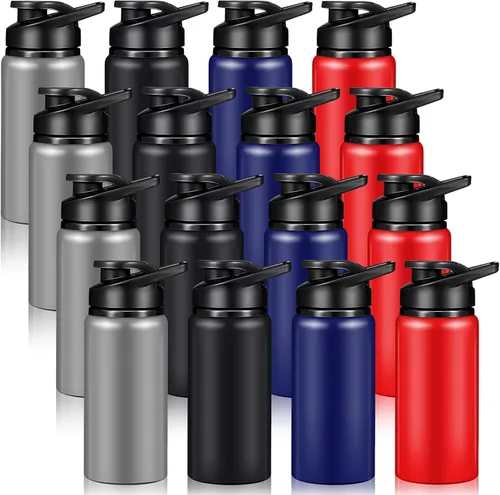 Mimorou Paquete de 16 botellas de agua de aluminio con tapa a presión, reutilizables, de aluminio, ligeras, a prueba de fugas, a granel para
