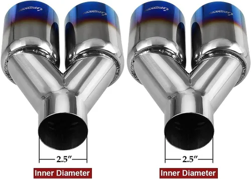 Miniatura 6 de Upower Punta de escape doble de 2.5 pulgadas, entrada de 3.5 pulgadas, salida de 2.5 a 3.5 pulgadas, tubo de escape diésel azul quemado 304, acero