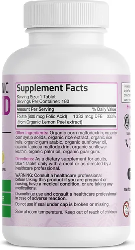 Miniatura 2 de Bronson ácido fólico orgánico, con certificado USDA y Vegetariano, La mejor vitamina prenatal, 1