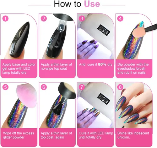 Miniatura 7 de 20 tarros de polvo de uñas cromado, efecto espejo metálico, polvo cromado para uñas, esmalte de gel con holográfico plateado, perla blanca sirena