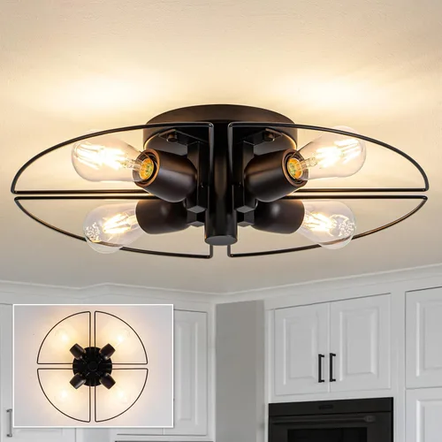 Miniatura 12 de 4 Luces Estilo Granja Sputnik Accesorios de Iluminación Accesorios de Techo Negro Industrial Lámpara Empotrada de Montaje al Ras Accesorio de Luz