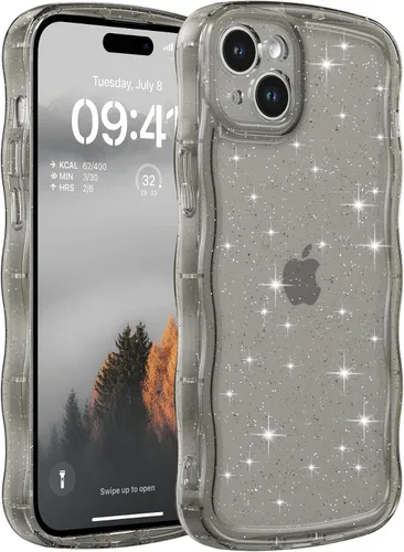 Miniatura 10 de FABSPARK Funda para iPhone 14 Pro Max, bonita funda colorida con láser, retro, exquisita, rizada, borde ondulado, protector estético de TPU suave
