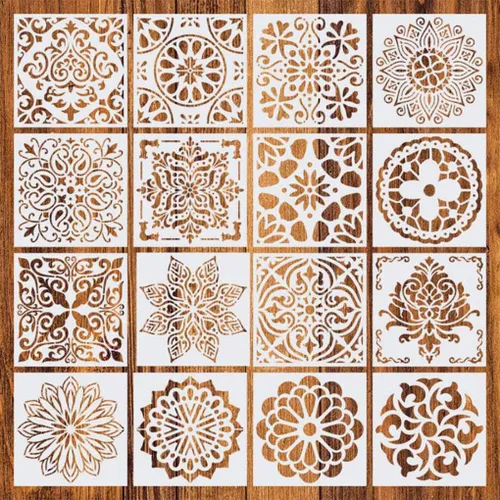 Rolin Roly 16 plantillas de pintura de mandala, plantillas de dibujo reutilizables para arte de pared de piedra, rocas y suelo, suministros de