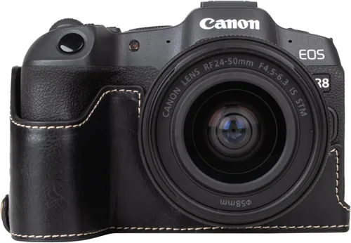 MUZIRI KINOKOO Funda para cámara Canon EOS R8/RP DSLR, estilo retro funda protectora de piel sintética con agarre de mano y diseño inferior de Negro