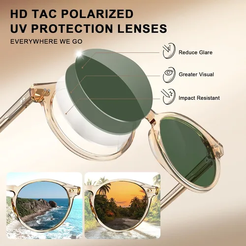Miniatura 4 de CARFIA Gafas de sol redondas de acetato para hombre, polarizadas, protección UV, gafas de sol clásicas retro CA5289L