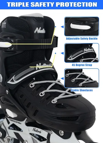 Miniatura 3 de Nattork Patines en línea para niños y niñas, hombres y mujeres, 4 tamaños ajustables, cuchillas de patines de ruedas para principiantes para niños