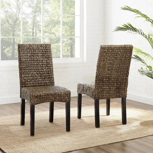 Miniatura 6 de Crosley Furniture Edgewater - Juego de 2 sillas de comedor de ratán de fibra natural tejidas a mano, color hierba marina