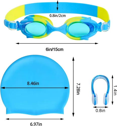 Miniatura 2 de Gorro de natación para niños y niñas, gorro de natación de silicona para cabello corto con gafas de natación y clip para la nariz, gorras de baño