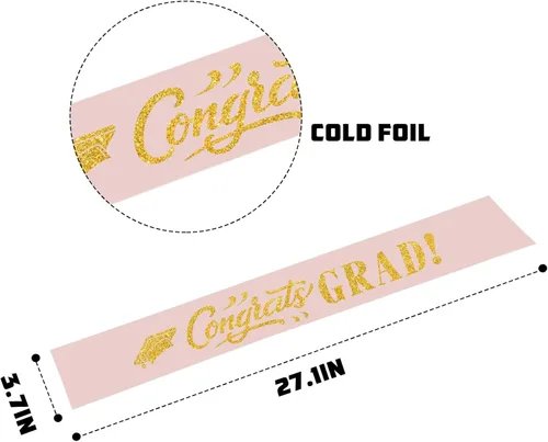Miniatura 2 de PYQWA Congrats Grad - Banda con purpurina de oro rosa, banda de manchas para fiesta de graduación 2025 – Finally Graduated We So Proud of You