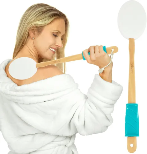 Vive Aplicador de loción para espalda, pies (17.5 pulgadas) – Esponja de ducha de belleza autolavante, varita de crema de mango largo para ancianos,