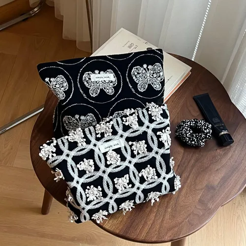 Miniatura 4 de Sminra Bolsa de Maquillaje Bolsa de Cosméticos Bolsa de Aseo de Lona Preppy para Mujeres Linda Bolsa con Cremallera Organizador Accesorios de Viaje