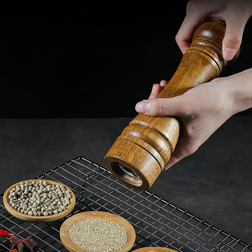 Miniatura 6 de Juego de molinillo de pimienta de madera, molinillo de sal y pimienta, molinillos manuales sólidos con molinillos de cerámica ajustables fuertes, 2