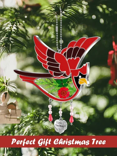 Miniatura 3 de KY&BOSAM Regalos para mamá, con texto en inglés "I Love You Mom", con diseño de cardenal, pintada a mano, para ventana, adorno colgante de viento