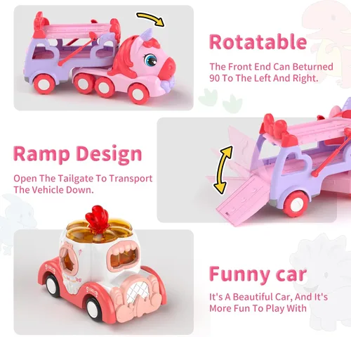Miniatura 6 de newcrave Camión transportador 7 en 1 de juguetes para niñas de 1, 2, 3 años, regalos de cumpleaños, juguetes de princesa para niños pequeños de 1 a
