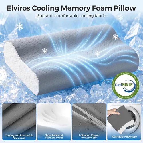 Miniatura 2 de Elviros Almohadas de espuma viscoelástica para aliviar el dolor de cuello, almohada ortopédica ergonómica de altura ajustable para dormir, almohada