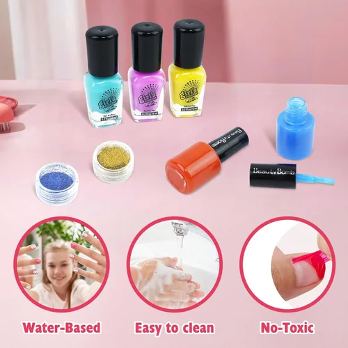 Miniatura 5 de Kit de día de spa para niños para niñas, juego de spa de pies y uñas, bañera de masaje y secadora de uñas, juguetes para niños, manicura y pedicura