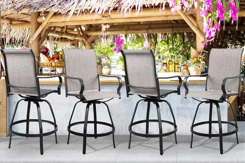 Miniatura 13 de Shintenchi Taburetes de bar giratorios de 2 piezas para patio, sillas de bar acolchadas para todo tipo de clima, sillas de bistró de tela