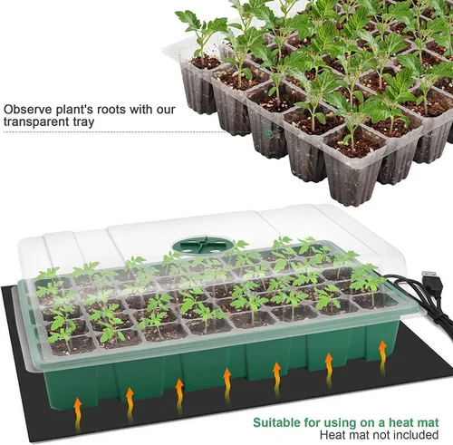 Miniatura 3 de MIXC Bandejas de Plántulas Bandeja Iniciadora de Semillas, Paquete de 5 Mini Propagador Kit de Invernadero de Plantas con Cúpulas Ventiladas de Verde