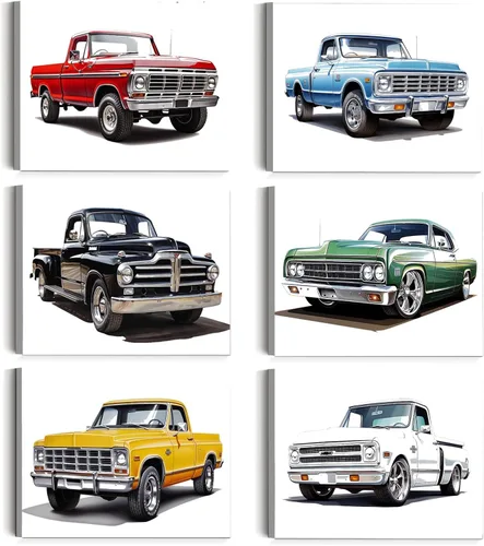 Miniatura 7 de MOCVSWO Impresiones artísticas clásicas para pared de auto, camioneta con acuarela, carteles, decoración de habitación de niños, decoración