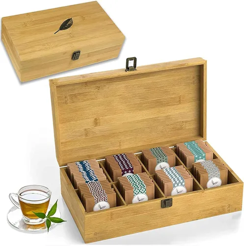 Miniatura 18 de Caja Organizadora de Té de Bambú Libre de Químicos Ecológica Grande, Alta, Compartimentos Ajustables Cofre de Almacenamiento de Madera Natural