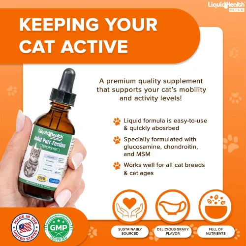 Miniatura 2 de LIQUIDHEALTH Pets Liquid Cat Glucosamine Joint Purr-Fection - Apoyo para Alivio de Salud de Cadera y Articulaciones, Goteros Felinos de Condroitina