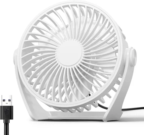 Miniatura 12 de Edvision Ventilador de escritorio con USB, ventilador pequeño portátil de 5 pulgadas, ventilador de mesa personal de 3 velocidades con viento Azul