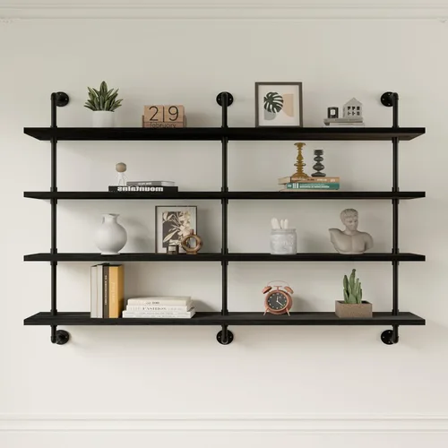Miniatura 17 de HDDFER - Estantería industrial para tuberías rústicas en blanco, estantes de pared de tubería industrial con tablas de madera, estantes flotantes