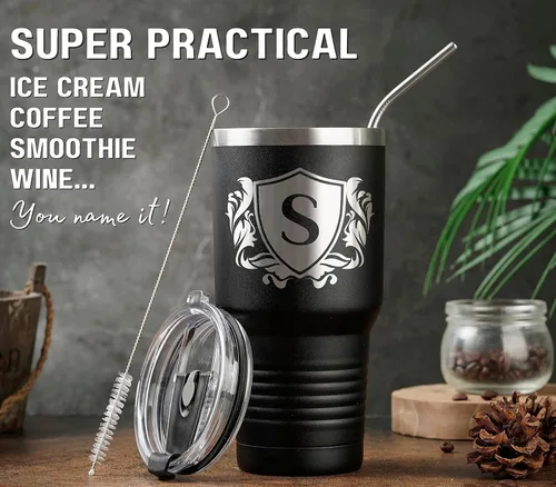 Miniatura 4 de Onebttl Regalos personalizados para hombres con iniciales, vaso de viaje con monograma para él, tazas de café personalizadas, regalos únicos