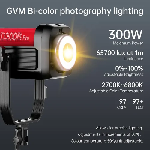Miniatura 2 de GVM 300W Iluminación de fotografía Luz de video bicolor con soporte de linterna softbox de montaje Bowens y soporte CRI 97+ CCT 2700K~6800K 12