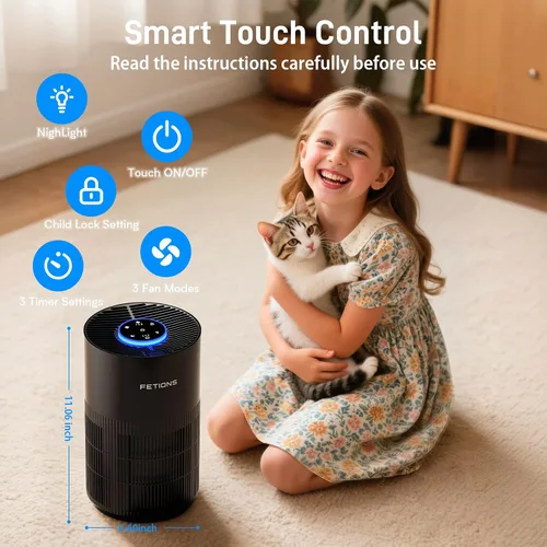 Miniatura 5 de Purificadores de aire para dormitorio y hogar, filtro de aire silencioso con luz nocturna de modo de sueño