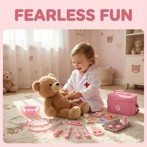 Miniatura 5 de JJ Technology - Juego de juguetes de madera para doctor, 32 piezas, kit médico para niños pequeños de 3 años, juguetes inclinados Montessor