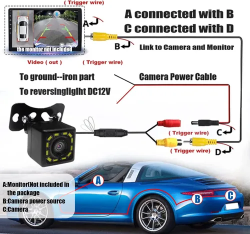 Miniatura 6 de QUICTO - Cámara de respaldo para auto, impermeable, ultra HD, 12 LED, visión nocturna, vista trasera, cámara de ángulo amplio de 170°, marco largo