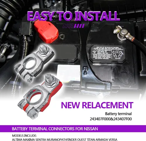 Miniatura 6 de Terminales de batería para Nissan – Positivo y Negativo Compatible con Nissan Infiniti Toyota Lexus 243407F000, 243407F001, 1 par