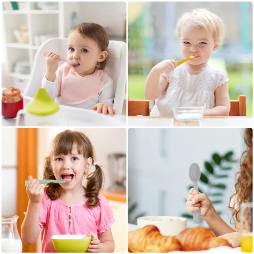 Miniatura 7 de Vicloon Cucharas de silicona para bebés – 4 piezas de primera etapa para bebés, ultra duraderas y a prueba de masticación, utensilios para bebés