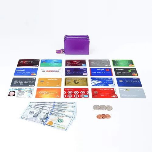 Miniatura 6 de KALMOR Billeteras de piel para mujer, con doble cremallera, con bloqueo RFID y bolsillo para monedas, 4. 25 x 3. 0 x 1.5