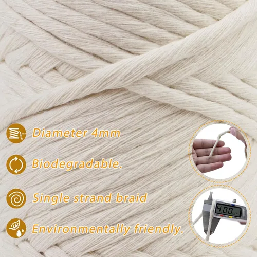 Miniatura 2 de CAMAL Cordón de macramé de 0.157 in x 109 yardas (328.1 ft), cuerda de algodón de color para tejer, manualidades, colgar en la pared, proyectos
