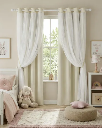 PONY DANCE Cortinas de Doble Capa - Cortinas Opacas de 63 Pulgadas de Largo, Diseño con Ojales en la Parte Superior, Paneles Transparentes Blancos
