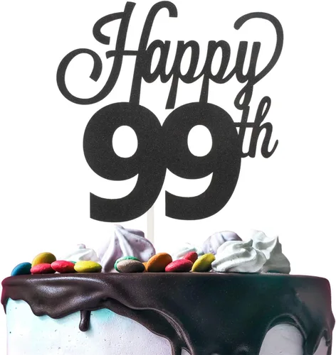 Miniatura 73 de LINGTEER - Decoración para pastel con texto "Happy Birthday 100", color negro