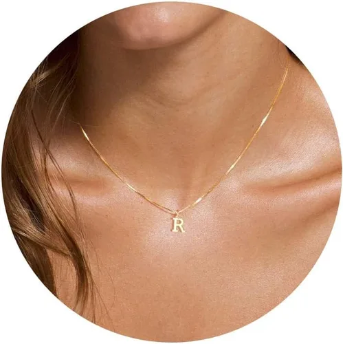 Foxgirl Gold Initial Necklaces for Women Girls, Dainty Gold Letter Necklace Tiny A-Z Pendant Choker Necklace Trendy Cute Personalized Monogram Name