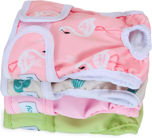 Teamoy – Pañales lavables para perros hembras, reutilizables, súper absorbentes y cómodos Flamingo+ Cloud+ Verde+ Rosa (4 piezas)
