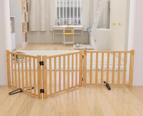 Miniatura 19 de YOCAN Puertas independientes de madera no pintadas para perros, para la casa, puertas, escaleras, vallas de madera para perros para interiores