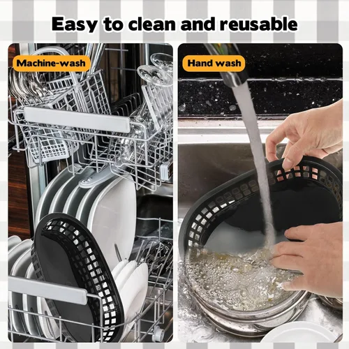 Miniatura 5 de Rainmae Cestas de plástico para alimentos con forros de papel pergamino, 12 cestas de comida rápida con 100 hojas de papel de delicatessen, cesta