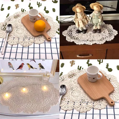 Miniatura 4 de Phantomon Juego de 4 manteles individuales hechos a mano de ganchillo de algodón, paquete de 4, forma ovalada, 12 x 17 pulgadas (beige)