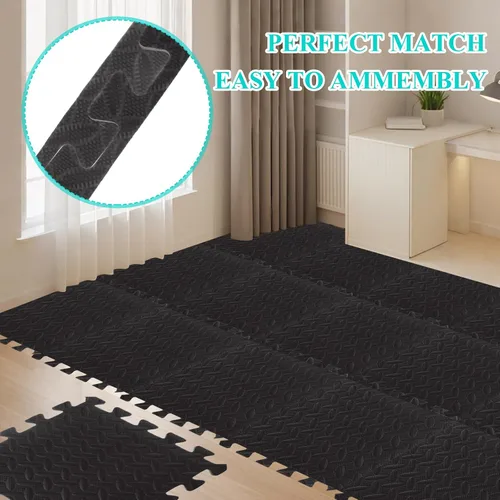 Miniatura 4 de 18 alfombrillas de gimnasio de 12 x 12 x 0.4 pulgadas para gimnasio en casa, azulejos de espuma extraíble de color negro, suelos de gimnasio de Eva