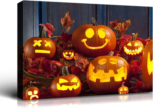 Miniatura 93 de Denozer - Pintura artística de pared de Halloween, impresión artística sobre lienzo para dormitorio, sala de estar, decoración de pared del hogar