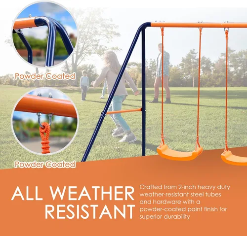 Miniatura 6 de SUPER DEAL Juego de columpios para exteriores para niños, 2 asientos y 1 planeador de 440 libras de metal resistente con marco en A para patio